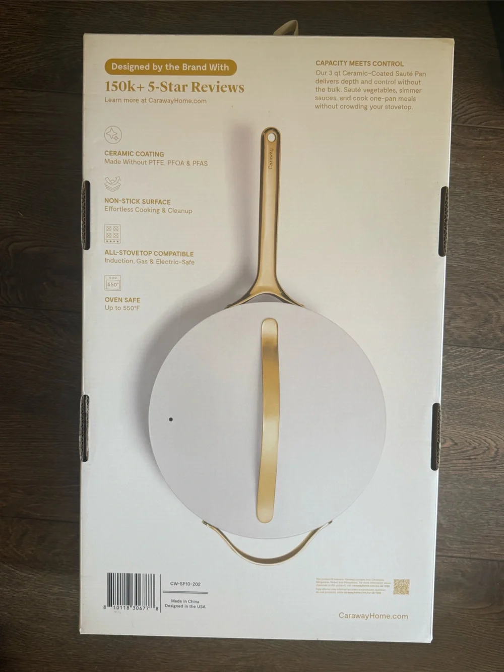 Caraway 3 Qt Sauté Pan with 10.5” Lid – Iconic White/Gold – Nonstick